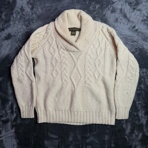Inis Craft Womens Cable Knit Shawl Collar Merino Wool Cream Sweater Size Medium